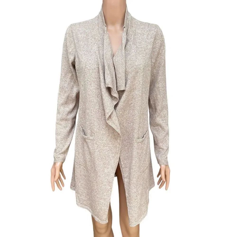Nic + Zoe cotton open front heathered oatmeal open front cardigan size S